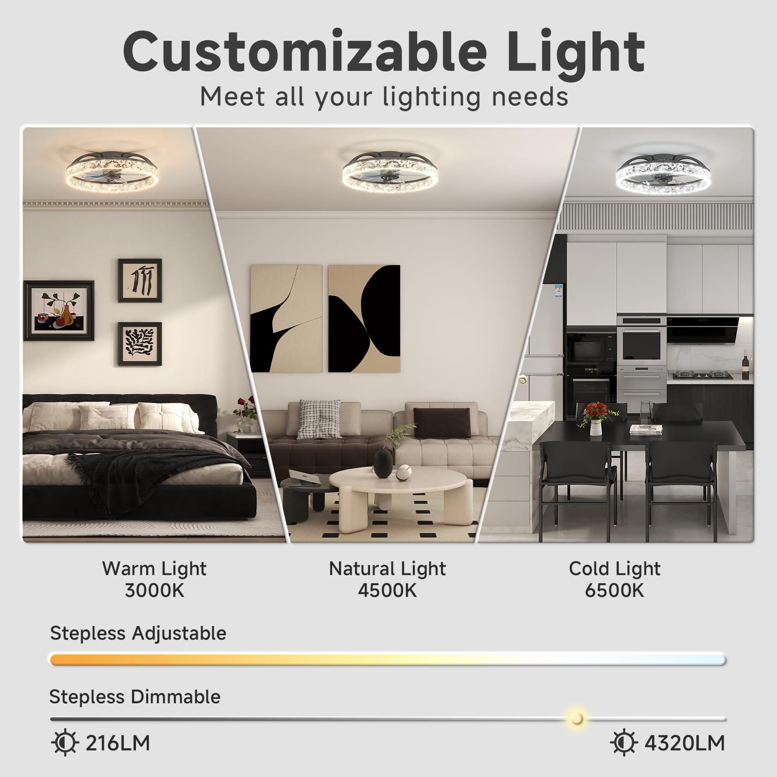 VOLISUN Ventilatore Da Soffitto Con Luce e Telecomando, 6 Velocità E Dimmabile, Lampadario Ventilatore Moderno, Ventilatore Da Soffitto LED Silenzioso Per Camera Da Letto E Soggiorno (Nero, 40CM)