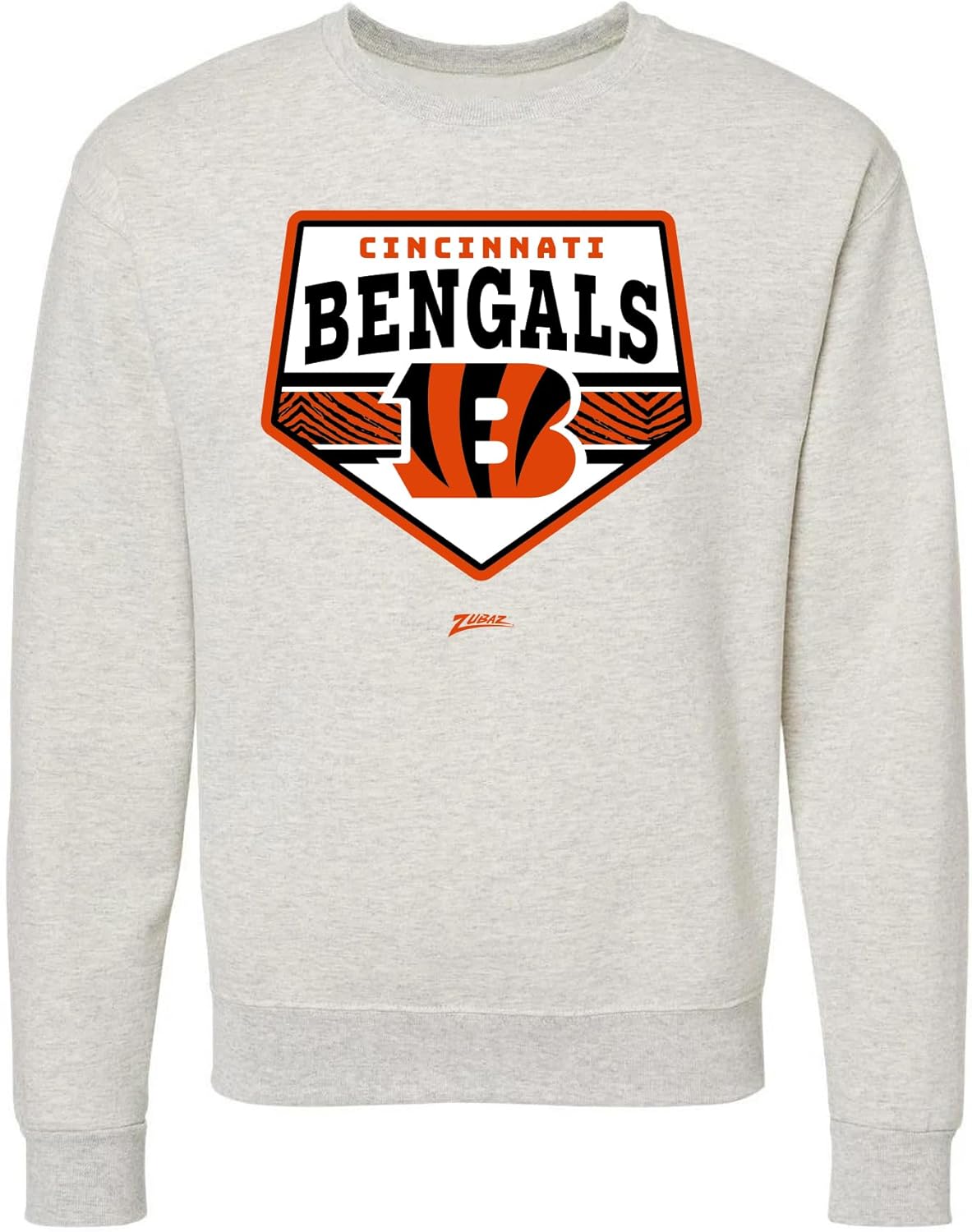 Zubaz NFL Unisex Adult Men's & Women's Pullover Fleece Crew Neck Sweatshirt - Oatmeal Heather, Black