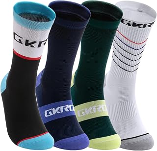 Sports Socks, 4 Pack, Multicoloured (Green, Red, Black, Pink), Breathable for Cycling and Running
