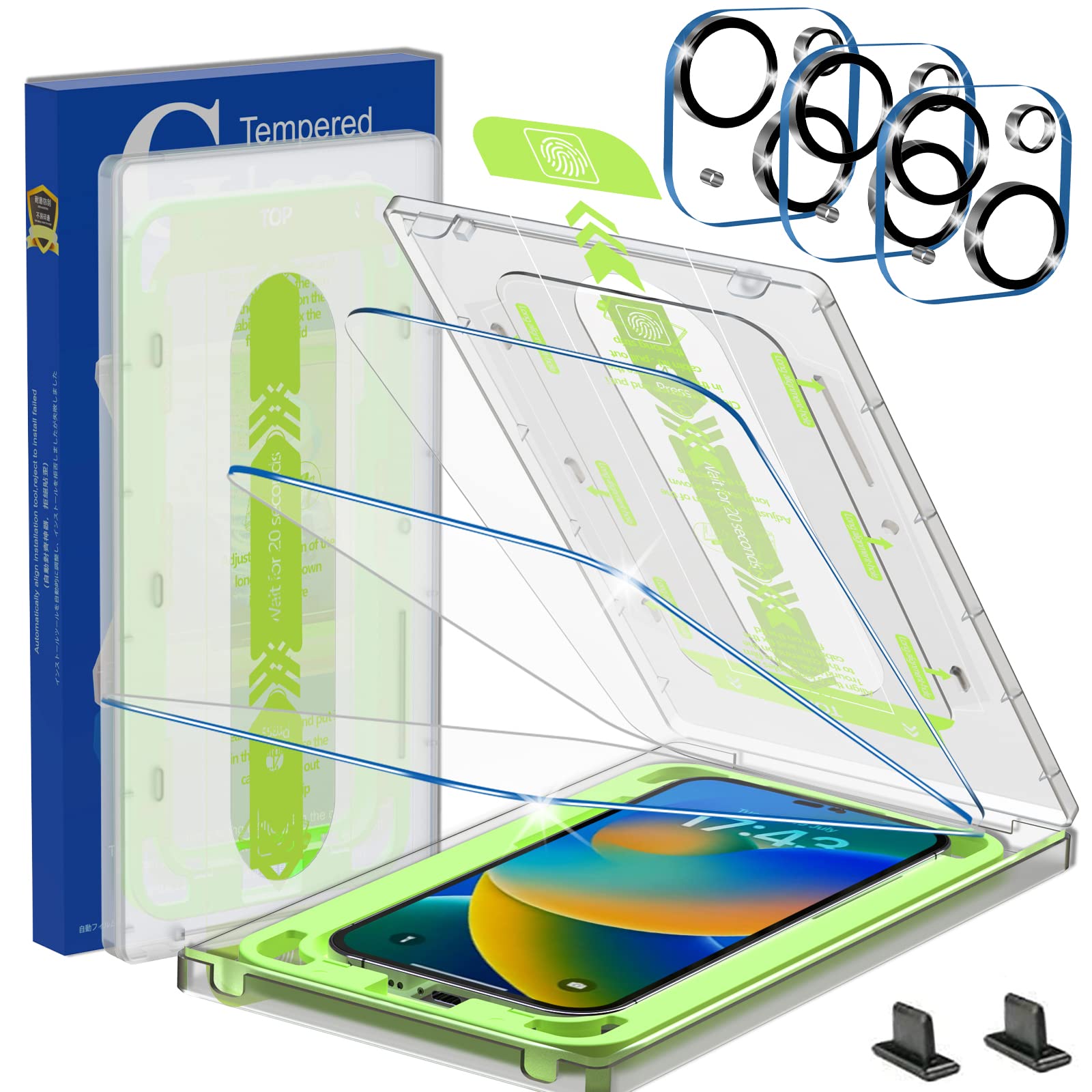 JOLOJO3 + 3 Pack Tempered Glass Screen Protector Compatible for iPhone 14 (6.1") & Clear Camera Lens Protector & Dust Plug & [Bubble/Dust-Free Alignment Kit][Super Hardness] [Case Friendly]