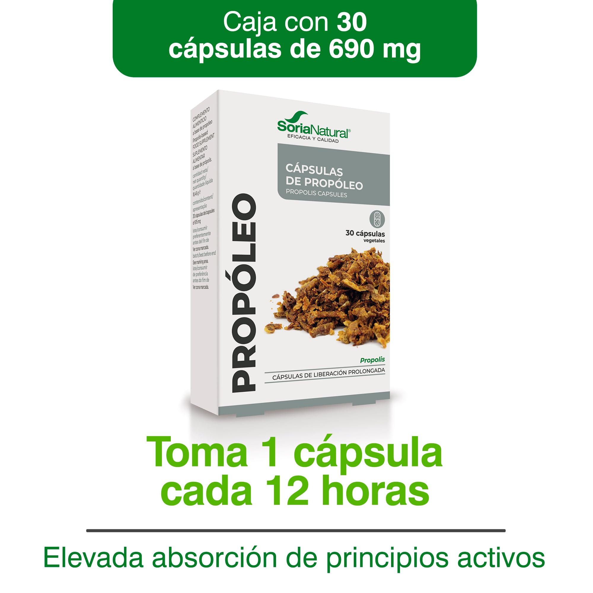 Soria Natural Propóleo Puro 100% Natural - Complemento Alimenticio con Propolis - Aumenta las Defensas y Regula Sistema Inmunológico, Antiséptico y Antiinflamatorio - 30 cápsulas - PACK 2 (2)