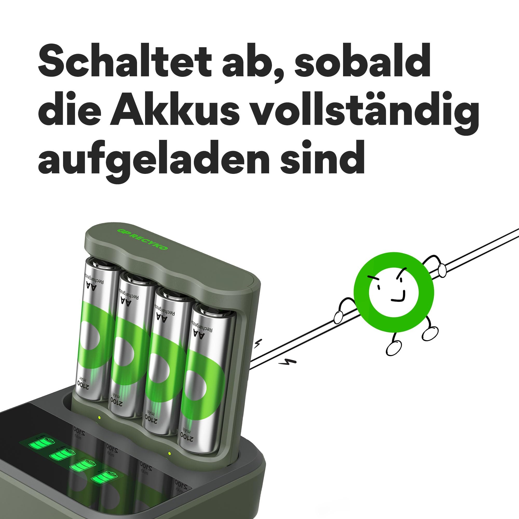 GP ReCyko USB Batterie Ladegerät B441 inkl. 4X ReCyko Akku AA 2100 mAh & USB Dockingstation, Akku Ladegerät AA AAA mit LED-Anzeigen
