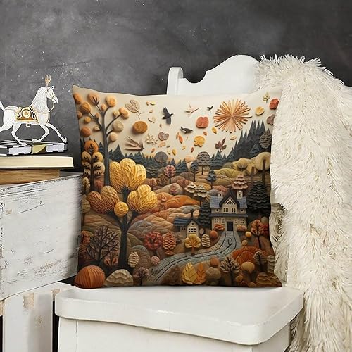 Fundas de almohada de otoño y paisaje, decoración de habitación, 16 x 16 pulgadas, decoración de otoño, agradecido, cojines decorativos para sala