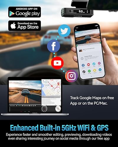 Miniatura 3 de Cámara de tablero frontal y trasera 4K, velocidad GPS WiFi de 5 GHz incorporada, control de voz, tarjeta SD gratuita de 64 GB, cámara de tablero