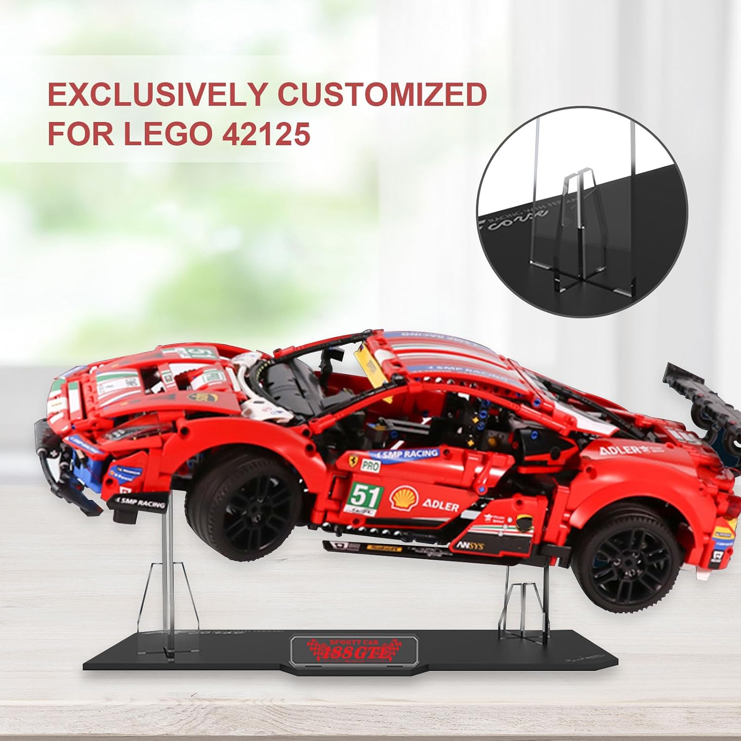 Vaodest Acrylic Display Stand for Lego Technic 488 GET 42125 Set, 5 MM Transparent Clear Display Holder,Compatible with Lego 42125(Display Stand Only, Not Building Set)