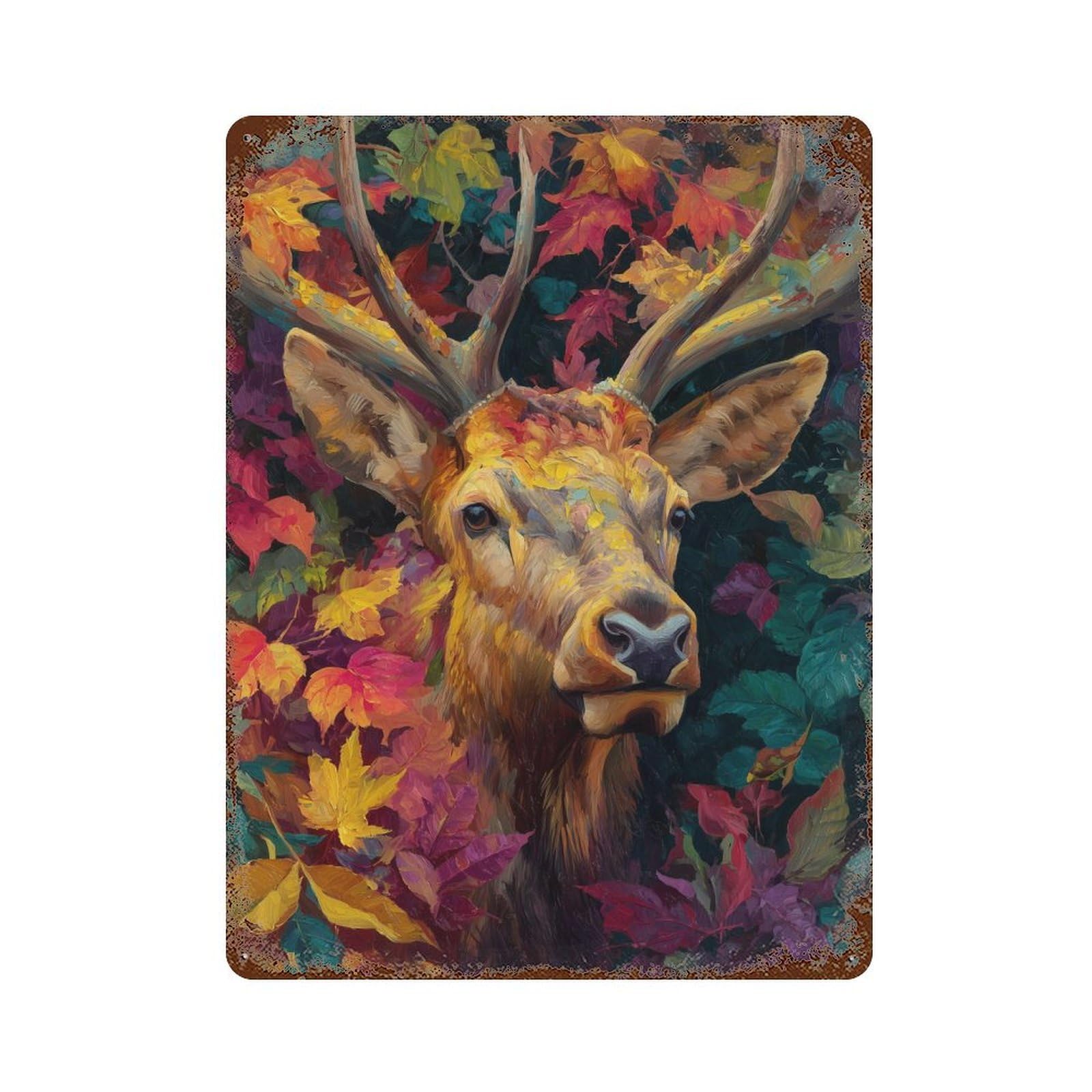 Retro Metal Sign with Autumnal Deer Portrait-2 Design 15.7"x11.8", for Pub, Kitchen And Man Cave Decor, Rustic Home Decor