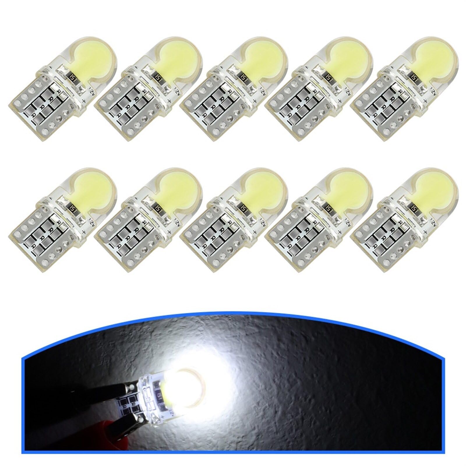 OCPTY Instrument Panel Lights T10-6-SMD-White COB-12V/24V-150MA-50LM 12V/24V-150MA-50LM (10pcs)