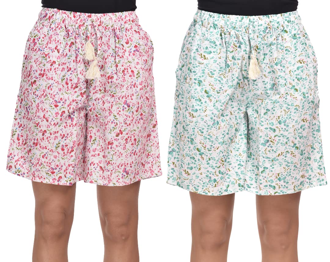 CIERGE Women's Cotton Floral Printed Shorts Combo Pack of 2; &