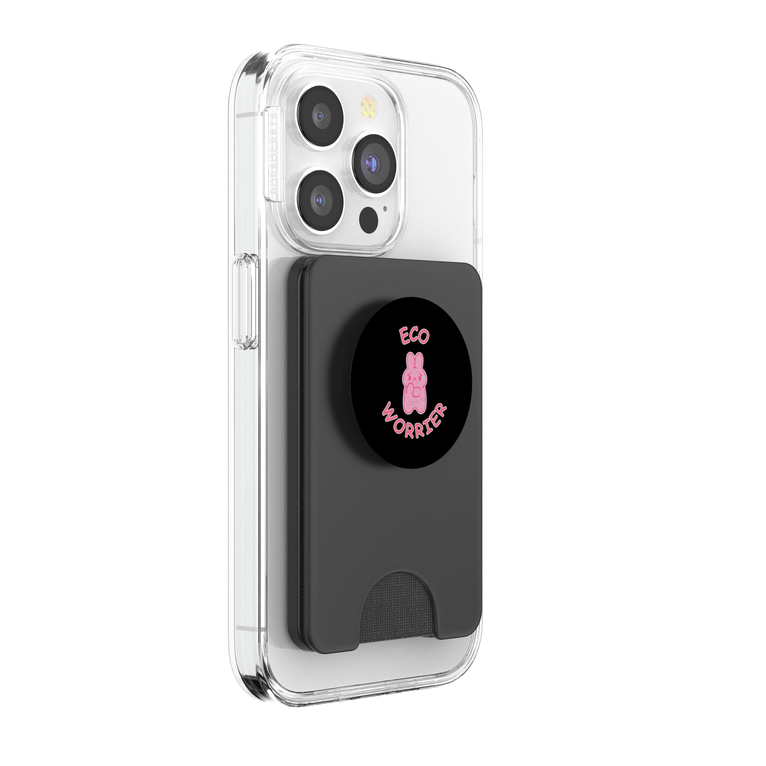 Eco Worrier Pink Bunny Rabbit - Kawaii Environmental Design PopSockets PopWallet for MagSafe, Black - Image 4