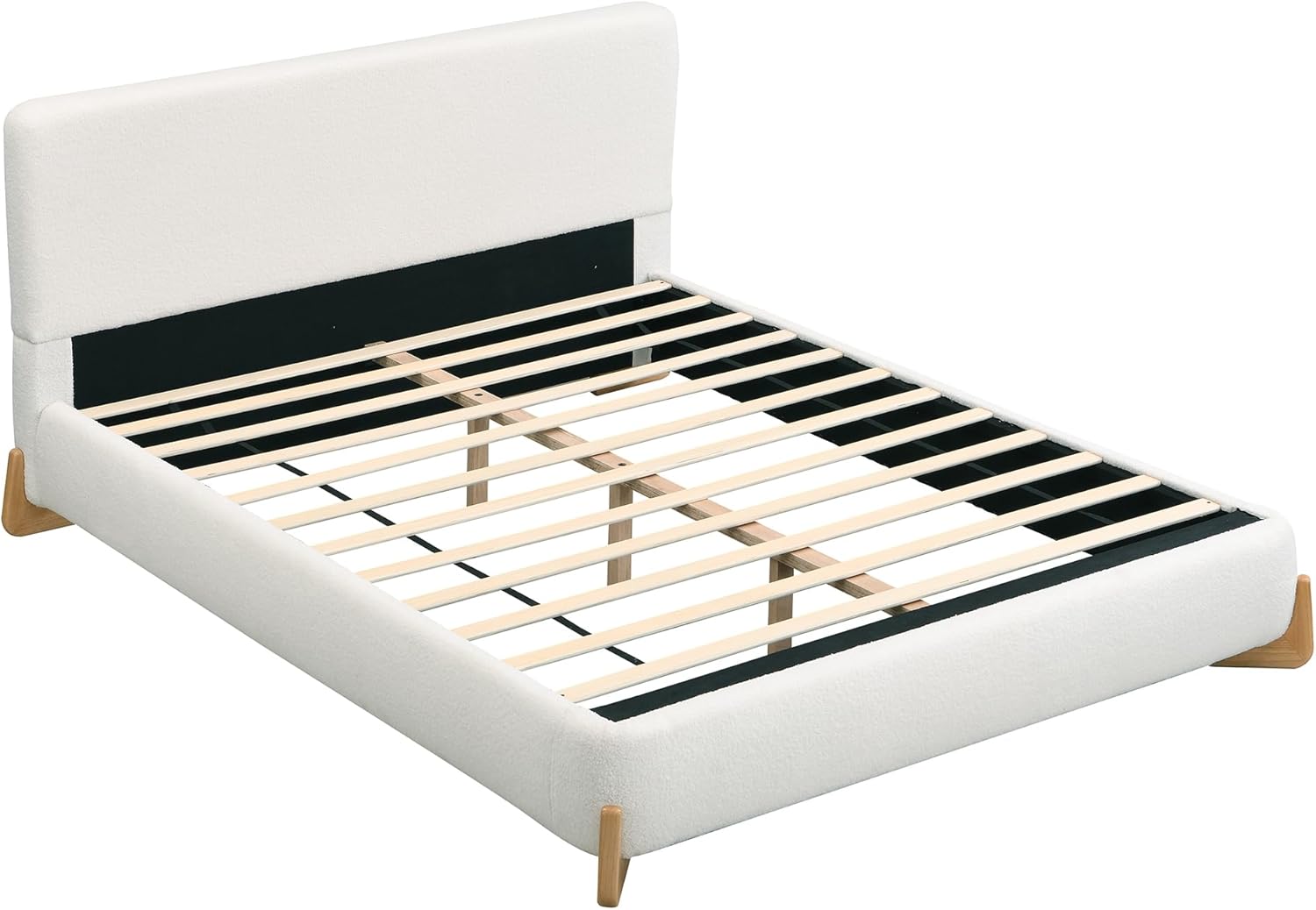 Queen Size Upholstered Cloud Platform Bed Frame, Wingback Bed with 50.7" High Headboard, Corduroy/Solid Metal Legs/No Box Spring Needed/Noise (Beige, Queen (U.S. Standard)) | CloudBedforAllAges