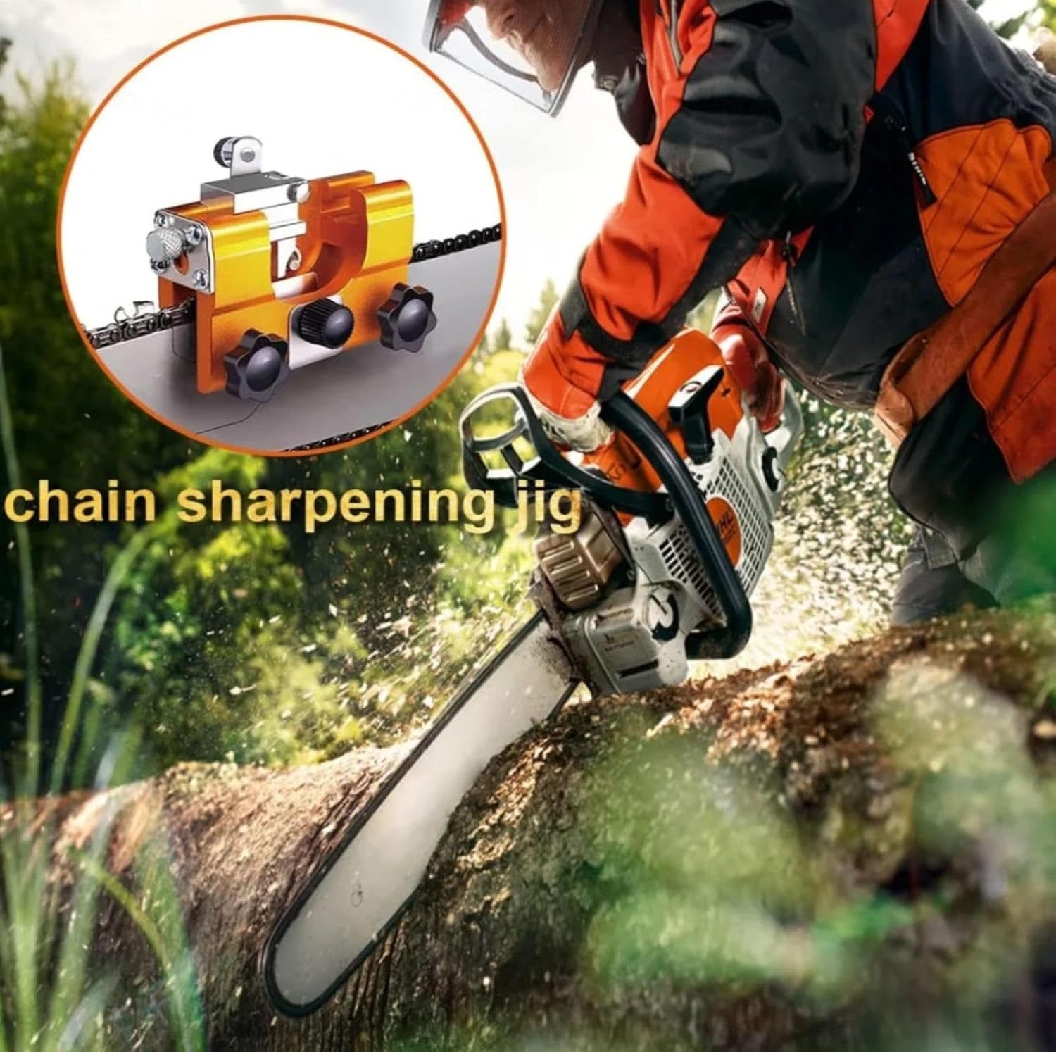 Chainsaw Sharpening Chainsaw Sharpener Jig Bits Chain Saw Sharpener Tool Kit Hand-Crank Sharpener 3 Grinding Heads Most Practical Outdoor Chainsaw Accessories