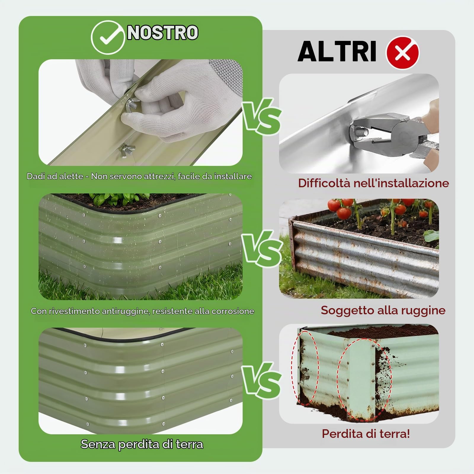 INNO STAGE Fioriera rialzata regolabile da 1,5 m, in metallo, per coltivare verdure, erbe aromatiche, fiori in acciaio, kit per aiuole da giardino rialzate, verde oliva, confezione da 2