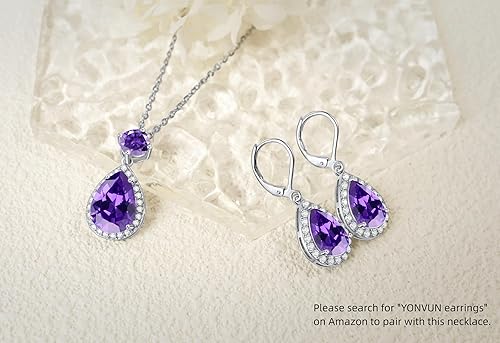 Vista 5 de YONVUN Collar con colgante de circonita de cristal chapado en oro de 18 quilates, forma de lágrima ovalada, piedra natal, juego de joyas de piedra