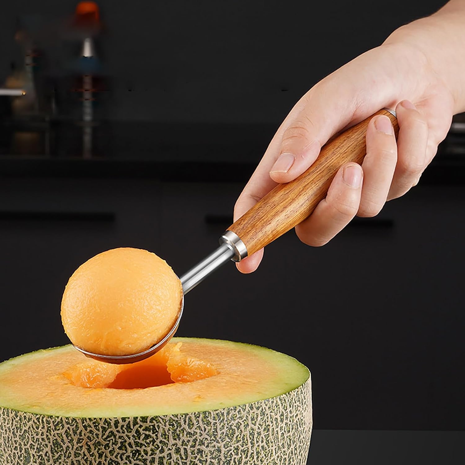 Scooper Ice Cream Scoop Wooden Handle Fruit Ball Scooper Utensil Ice Cream Scooper Spoon for Kitchen