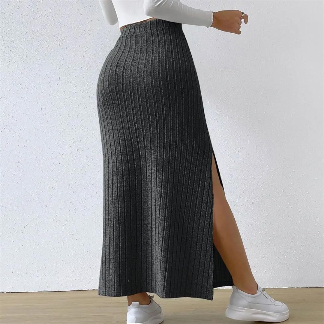 Gonna da donna lavorata a maglia con spacco, copertura sui fianchi, a vita alta, sottile, gonna lunga da donna