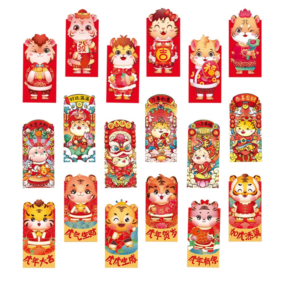 FOMIYES 18pcs Chinese New Year Red Envelope 3D Zodiac Tiger Hong Bao Red Packet Lucky Money Pockets Lai See Cash Bag for 2022 Year Of The Tiger Spring Festival-image-28