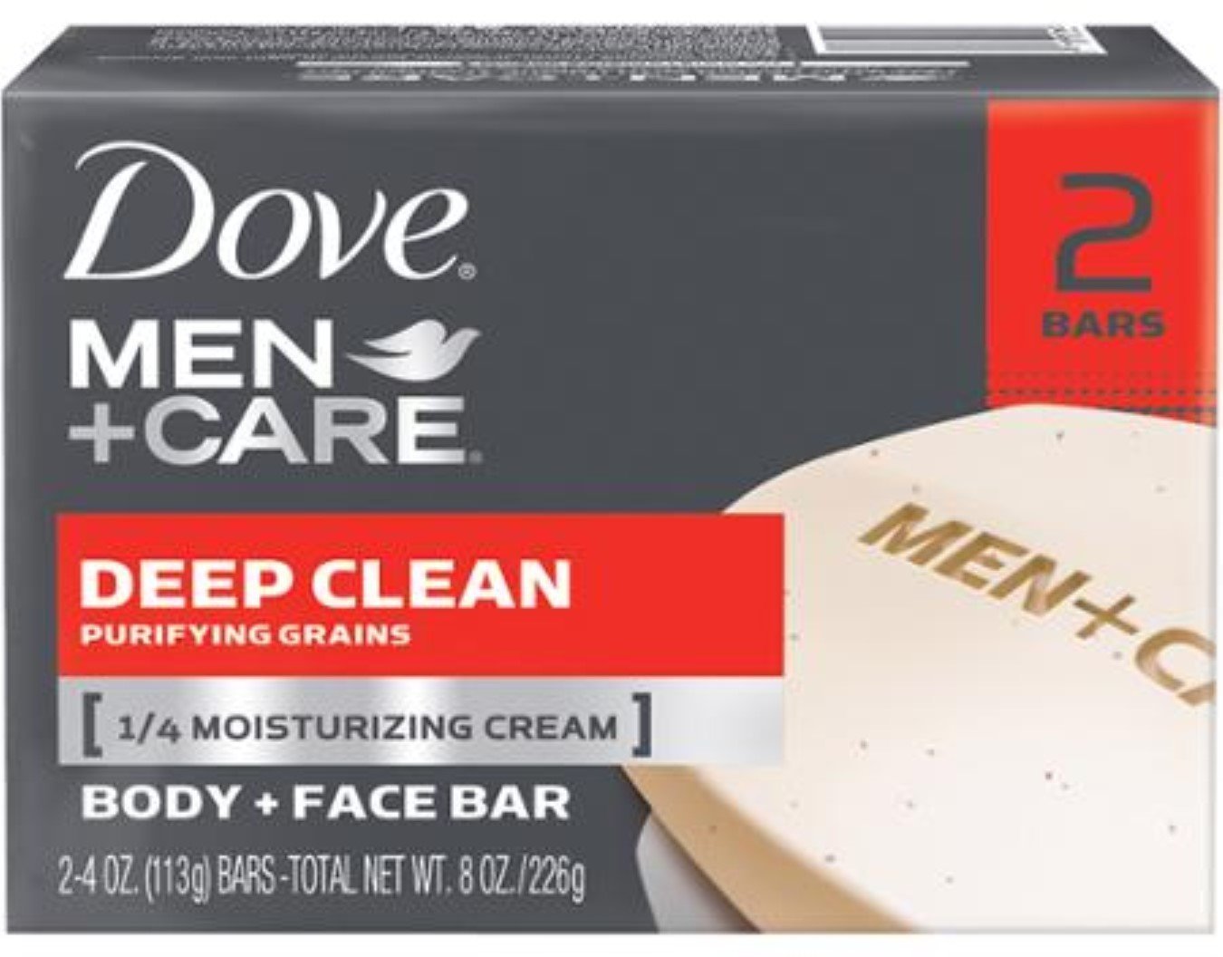 Dove Men+Care Body & Face Bar, Deep Clean 4.25 oz bars, 2 ea (2 Pack)
