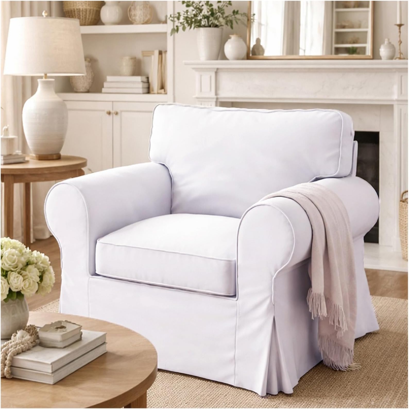 The Heavy Cotton Ektorp Sofa Cover Replacement is Made Compatible for IKEA Ektorp Armchair (White Chair)
