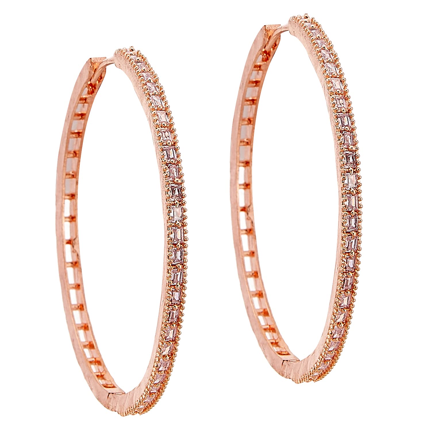 Zeneme American Diamond Hoop Earrings Jewellery for Women and Girls Studded Bali Earring Zeneme American Diamond Hoop Earrings Jewellery for Women and Girls Studded Bali Earring