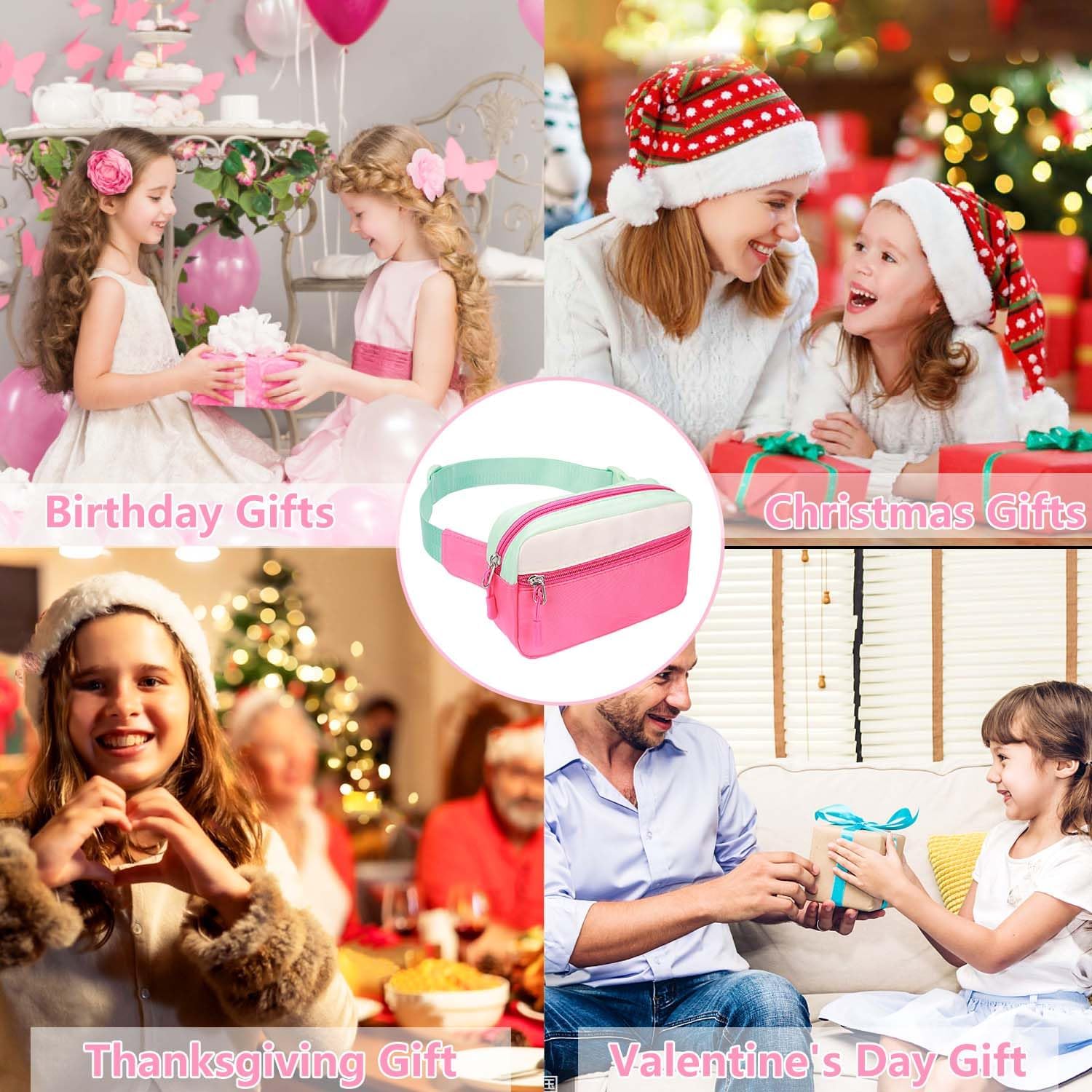 Small Fanny Pack for Girls Kids - Birthday Gift for 5 6 7 8 9 10 11 Year Old Teen Girls, Preppy Trendy Stuff Colorblock Crossbody Bag Adjustable Belt Bags for Travel Outdoor - Image 5