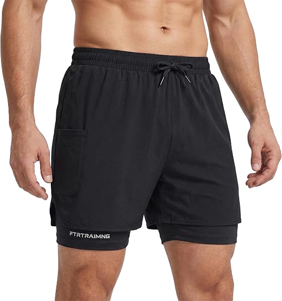 Pantaloncini da corsa 2 in 1 da uomo, ad asciugatura rapida, pantaloncini da allenamento atletici con fodera e anello per asciugamano - 2