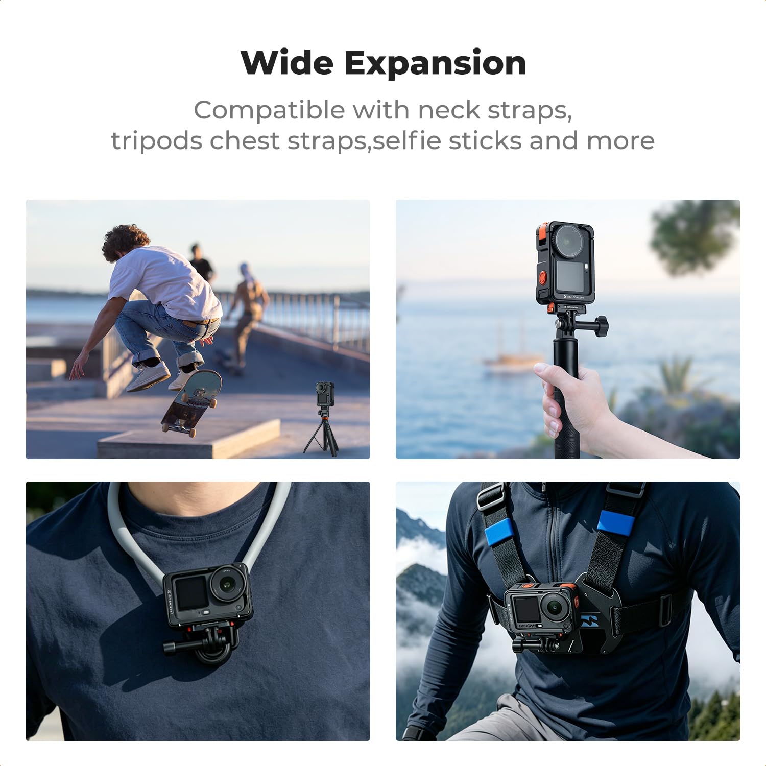 K&F CONCEPT Klatka na kamerę + magnetyczny adapter Mount do DJI Osmo Action 6, obudowa ochronna z ramą rozszerzającą i uchwytem na stopkę, aluminiowa obudowa ze śrubą 1/4", kijek do selfie