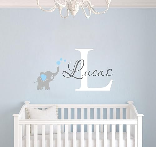 Miniatura 2 de Adhesivo de pared con nombre personalizado con elefante, calcomanía para el hogar, decoración de vinilo con nombre personalizado para niños, niñas,
