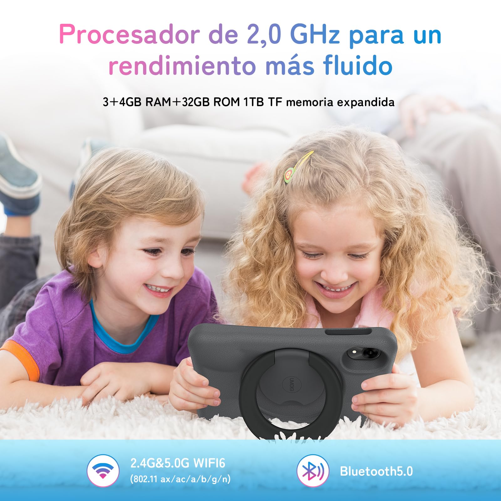 UMIDIGI Tablet para Niños 8 Pulgadas, G1 Tab Mini Kids Tablet, 7GB (3+4) + 32 GB/TF 1 TB, Quad-Core, 6000 mAh, Tableta Infantil con Control Parental, WiFi 6/BT5.0, Dual 5MP Cámara