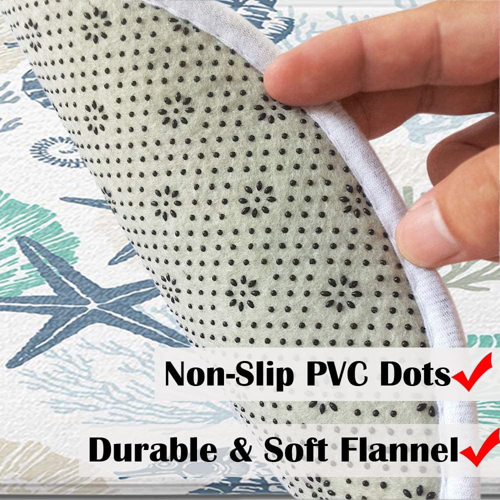 Beach Bathroom Rugs, Coral Ocean Themed Bath Mats for Bathroom, Tropical Starfish Seahorse Conch Bath Mats Rugs 17X29in - Image 9