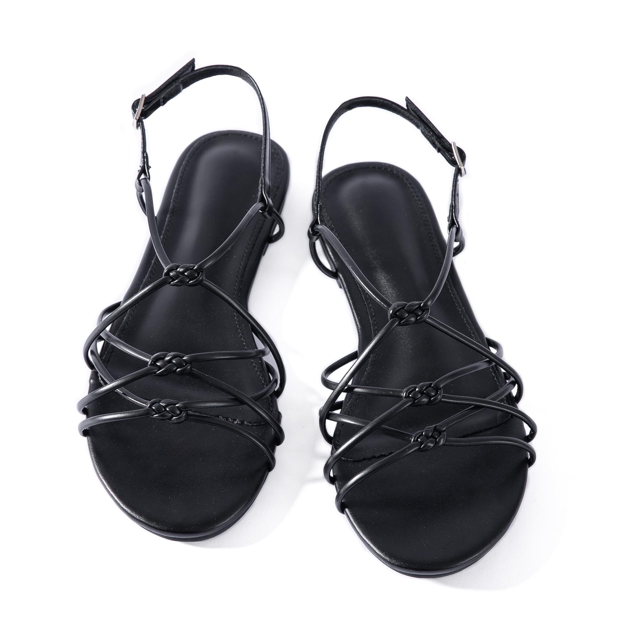 Mtzyoa Women's Strappy Flat Sandals, Knotted Design Braided Synthetic Leather, Slingback Open Toe, Beige, Casual Beach Style