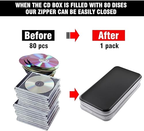 Miniatura 4 de Funda para CD, capacidad para 80 DVD, VCD, multimedia, Blu-ray, soporte para cartera, organizador de almacenamiento (negro)