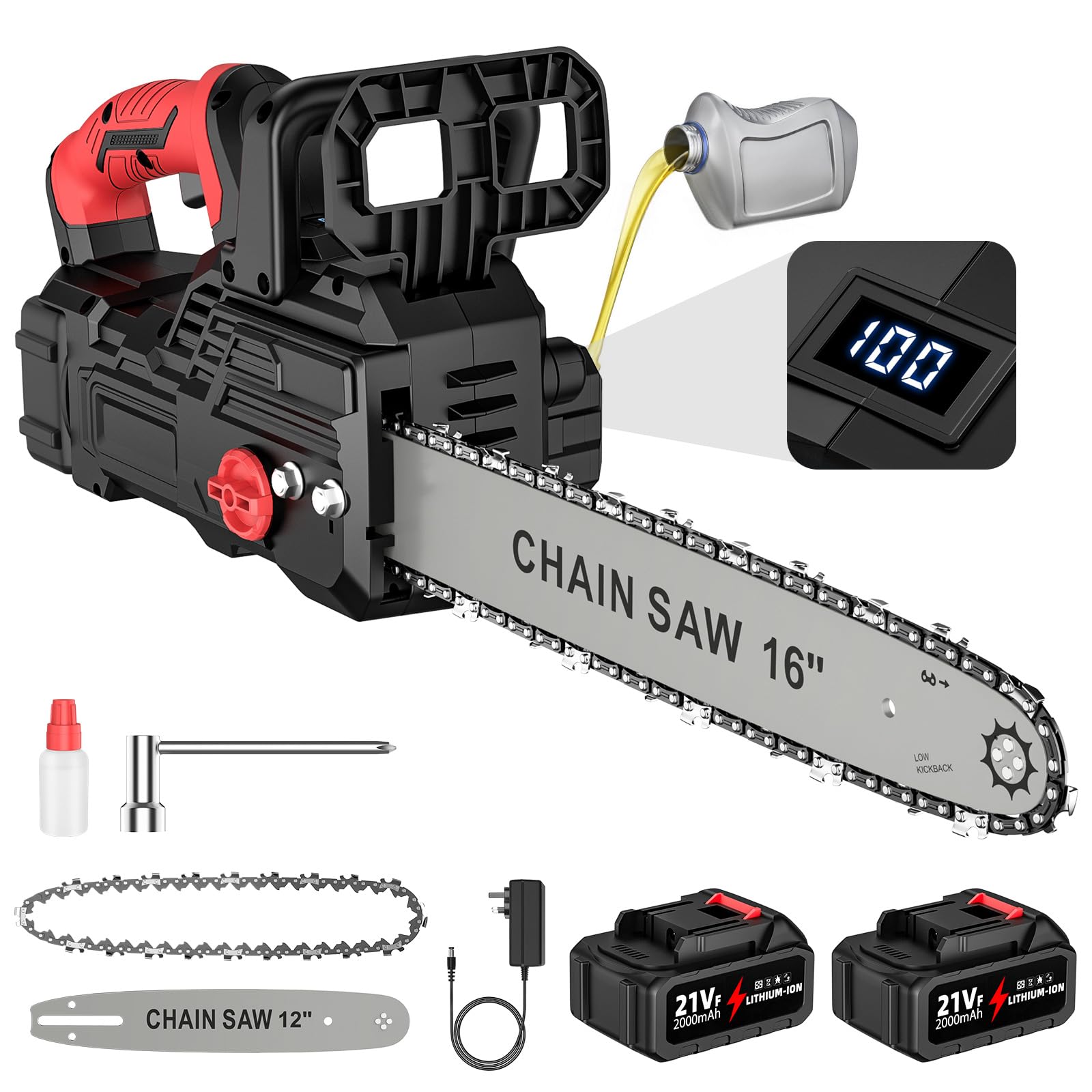ahnwer 16 + 12 Inch Brushless Cordless Chainsaw, Battery Powered Chain Saw