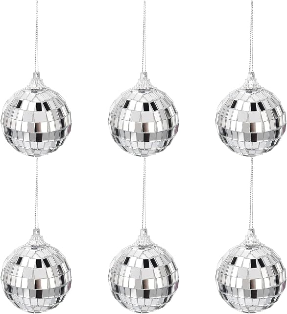 XHONG Mini Mirror Ball Decorations 12 Pcs Silver Mirror Ball Baubles Disco Party Mirror Ball Lightweight Christmas Tree Baubles for DJ Disco Christmas Halloween New Years Eve Weddings Party