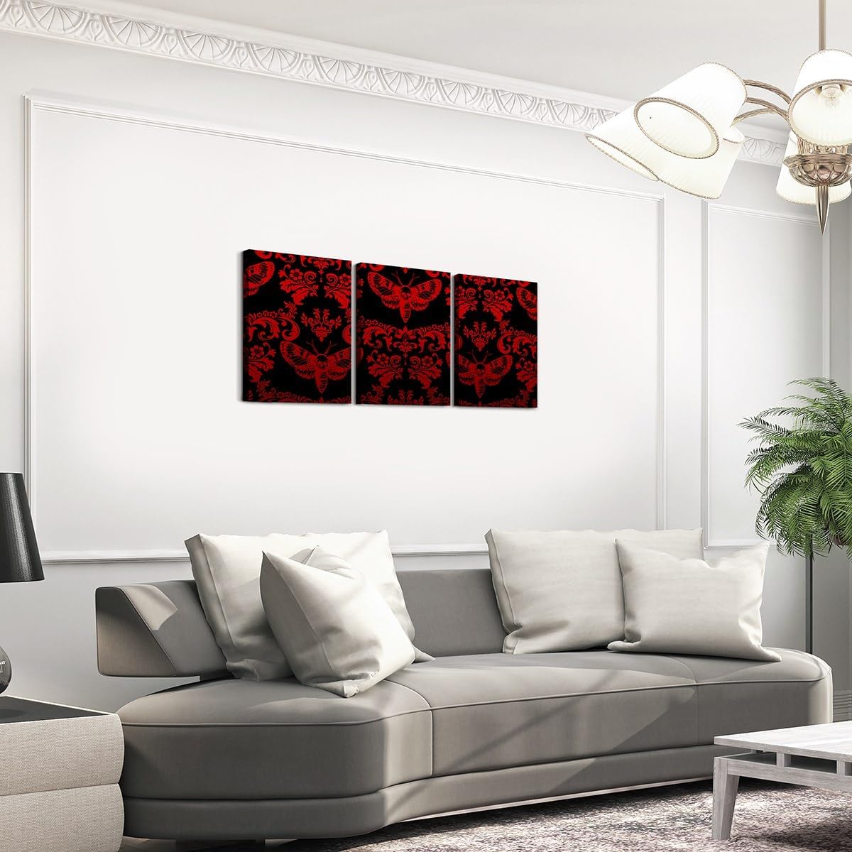 Erosebridal Gothic Framed Wall Decor For Bedroom Living Room Bathroom Black Red Moth Goth Canvas Wall Art Vintage Damask Boho Poster Prints 3 Pcs 12"X16",Victorian Bohemian Floral Animal Pictures