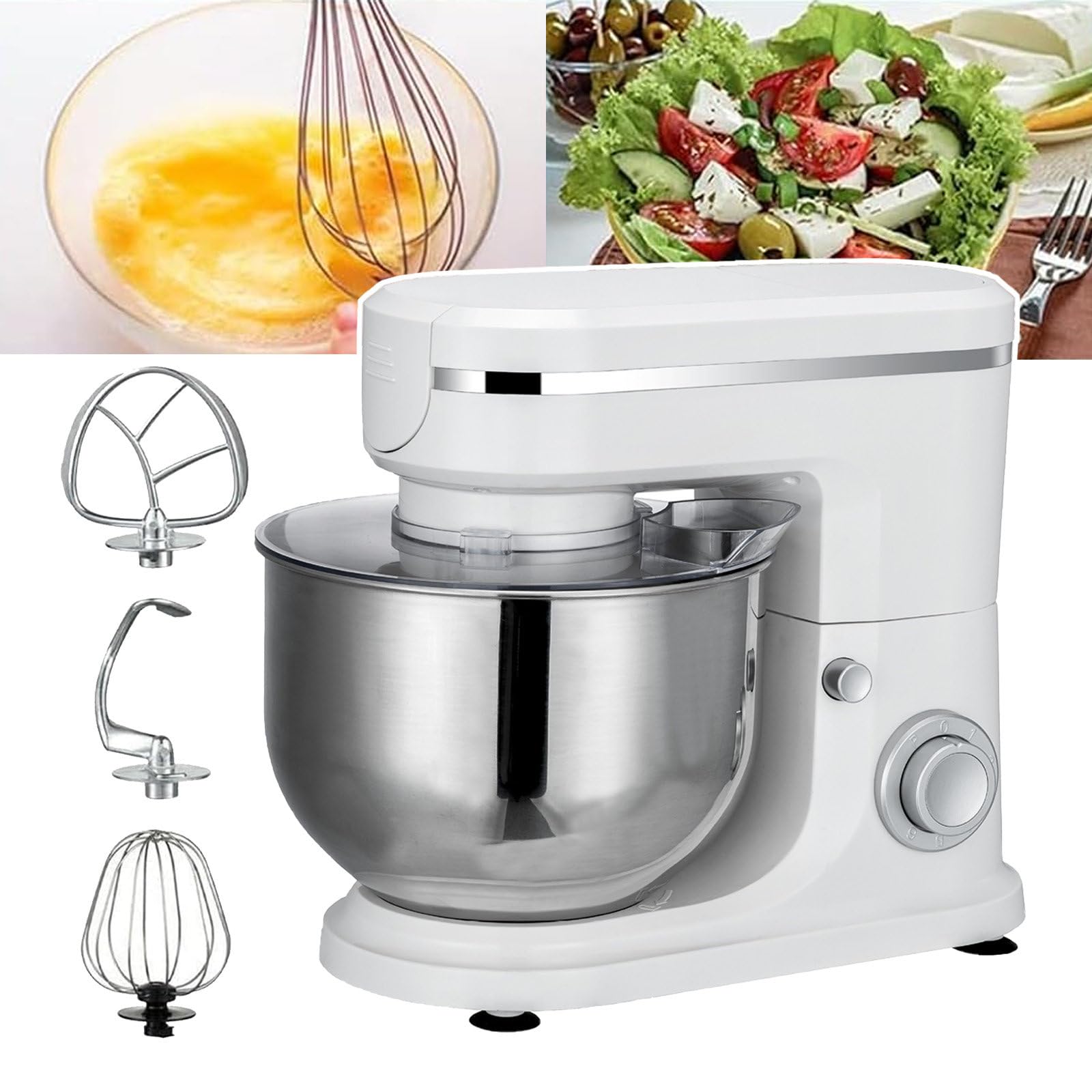 Impastatrice da Cucina, Impastatrice Elettrica A Testa Inclinabile A 6 velocità, Impastatrice da Cucina 3 in 1 con Ciotola, Gancio per Impastare, Frusta E Frusta