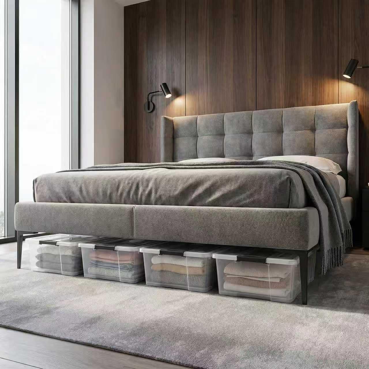 4 Pack Under Bed Storage Bin with Lid,40 Quart Stackable Clear Plastic Container for Clothing, Bedding Items,Under Bed Storage Organizer with Wheels,Transparent Underbed Design