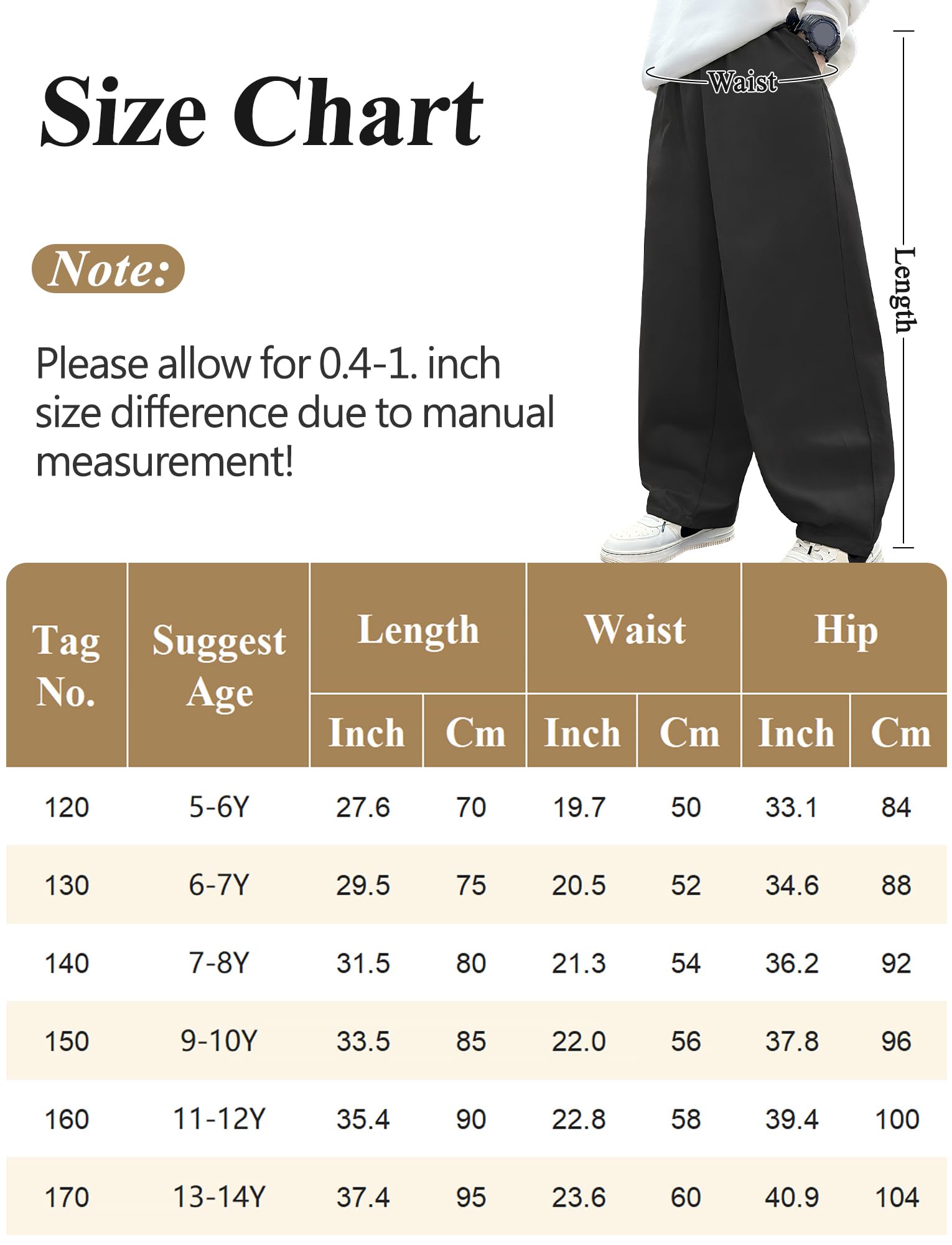 SEAUR Pantalones holgados para niños y niños, pantalones cargo con cintura elástica, pantalones anchos para adolescentes y niños 110-164