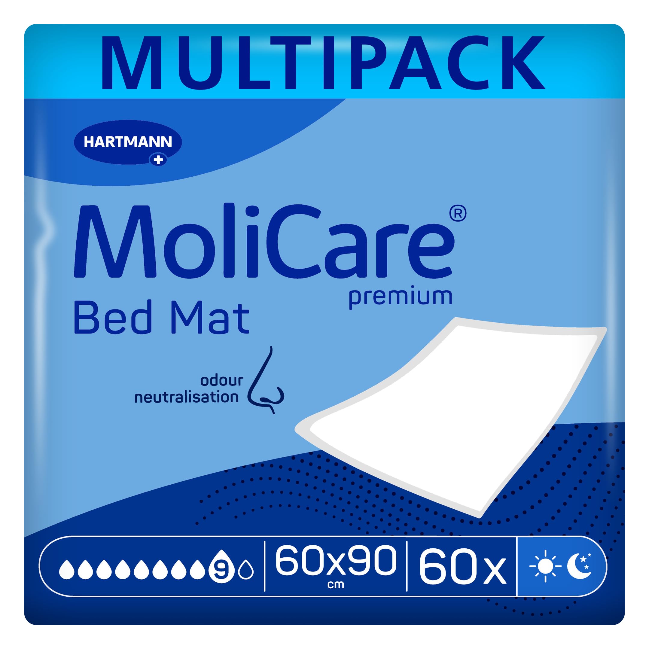 Molicare Premium Bed Mat 9 Tropfen: Bettschutzeinlage mit saugfähigem Kern aus Zellstoff-Flocken, 60x90cm, 2x30 Stück