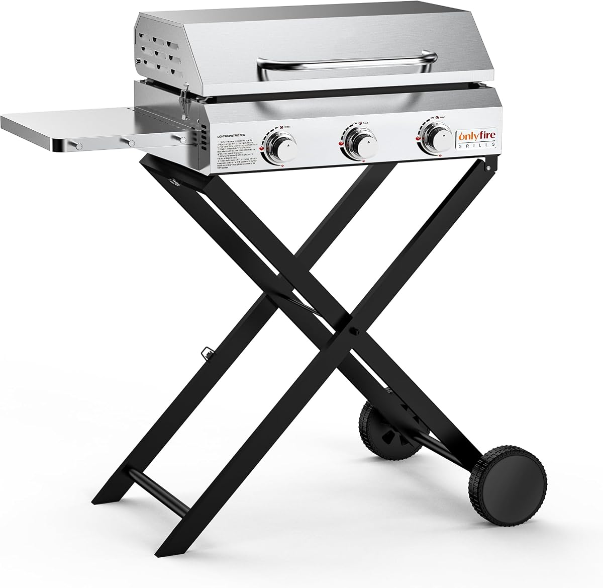 Propane Gas Griddle 3-Burner with Foldable Cart, GS310 | Stainless Steel Flat Top Gas Griddle Stove for Outdoor Cooking Patio Backyard Camping RV Tailgating Beach, 24000BTU