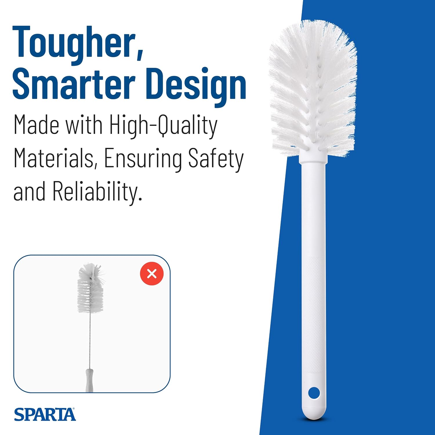 SPARTA 11" Nylon Dish Brush with 2.75" Round Head, Wide-Mouth Bottle and Bowl Cleaning Brush, Commercial Kitchen Use, White