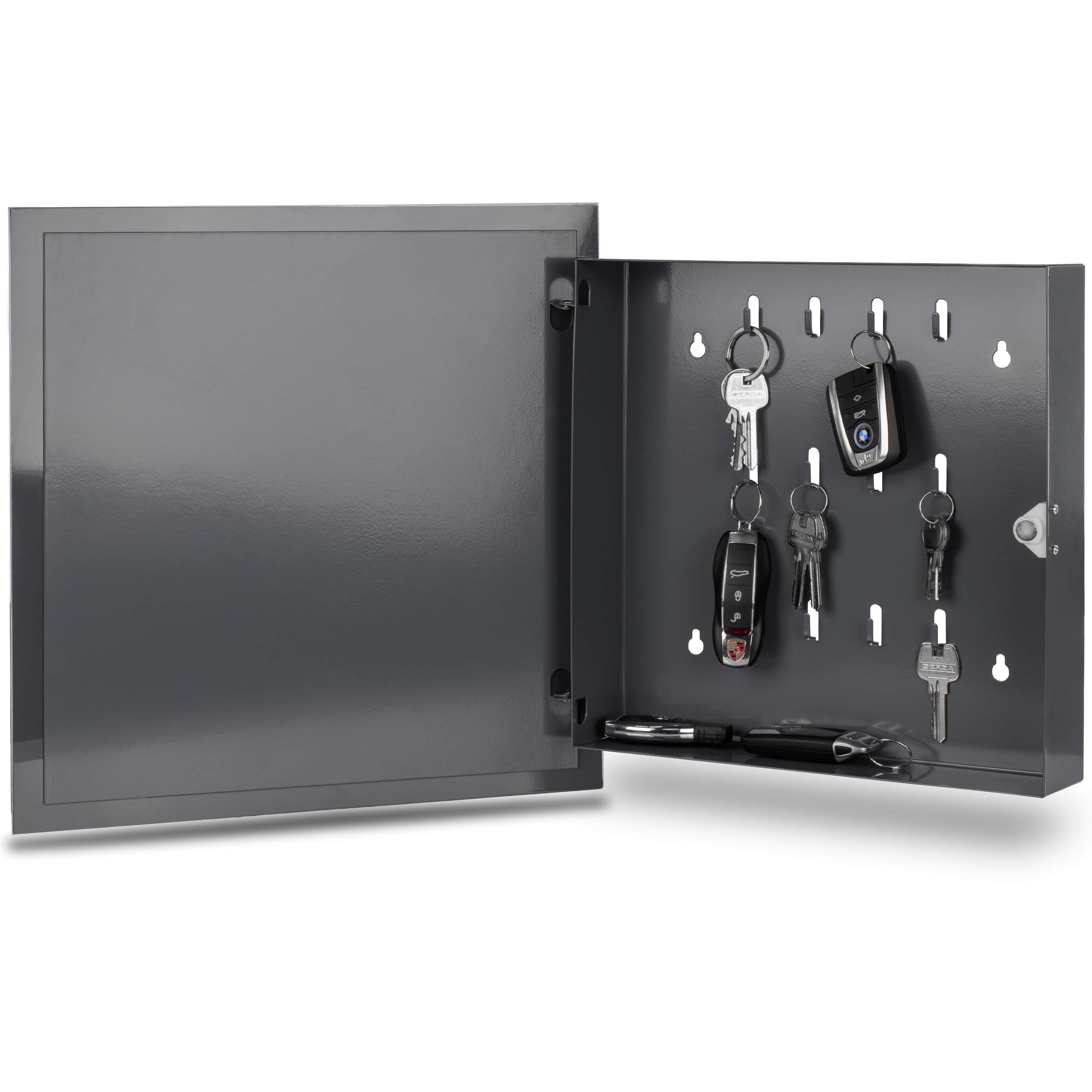 bonsport Schlüsselkasten mit Glas Magnettafel - Memoboard inkl. 6 Magnete - Ideal für Flur, Eingangsbereich, Büro - 33x33x6,8 cm - anthrazit