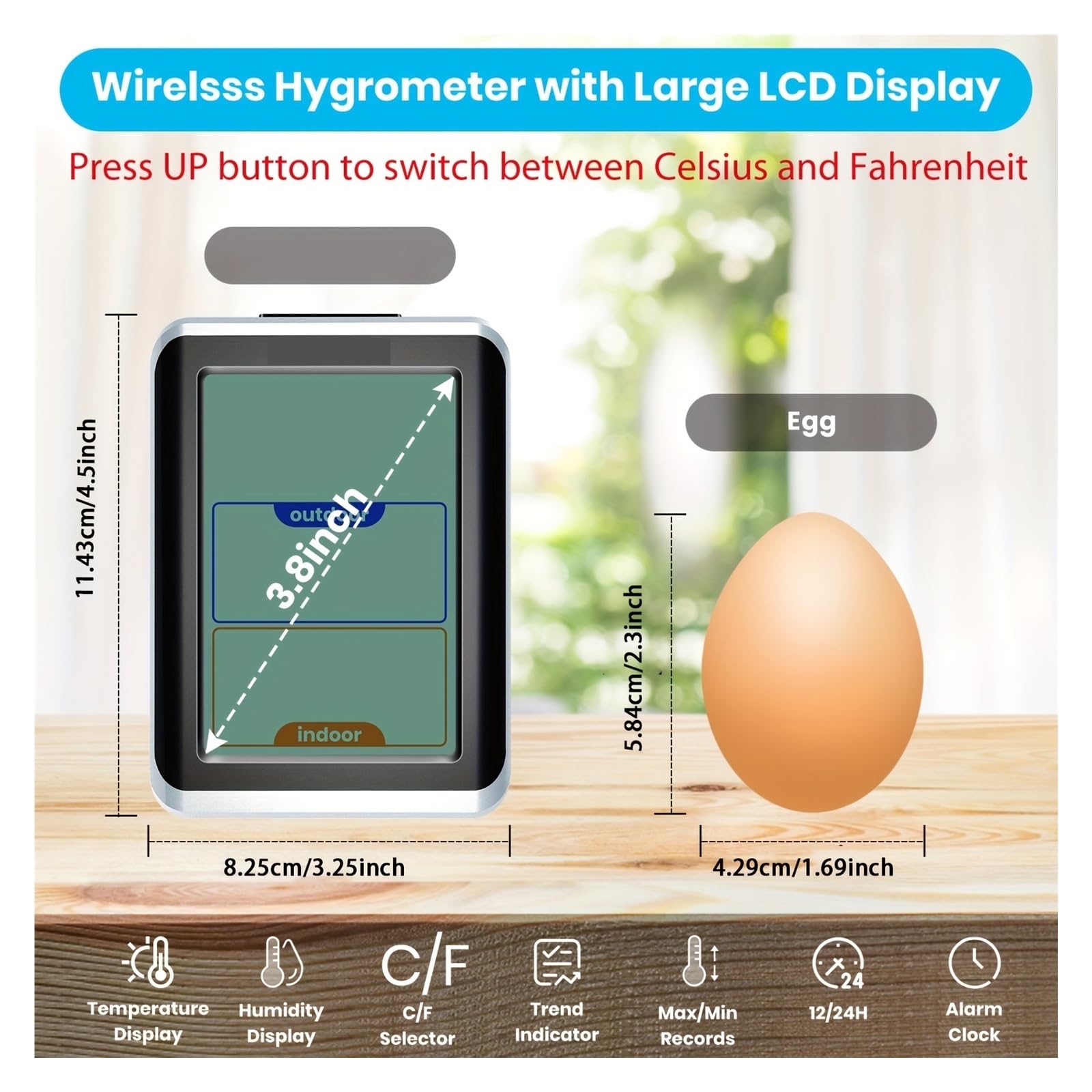 Termometro For Interni Ed Esterni, Igrometro Digitale Wireless, Indicatore Di Temperatura Con Tempo, Portata 200 Piedi/60 M, Umidità Preciso E Di Facile Lettura(WHITE)