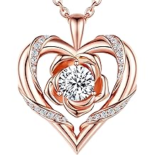 Rose Flower Heart Moissanite Necklaces for Wife, S925 Silver Pendant for Women, 18K Gold Plated Jewelry for Her Girlfriend Mom for Anniversary Birthday