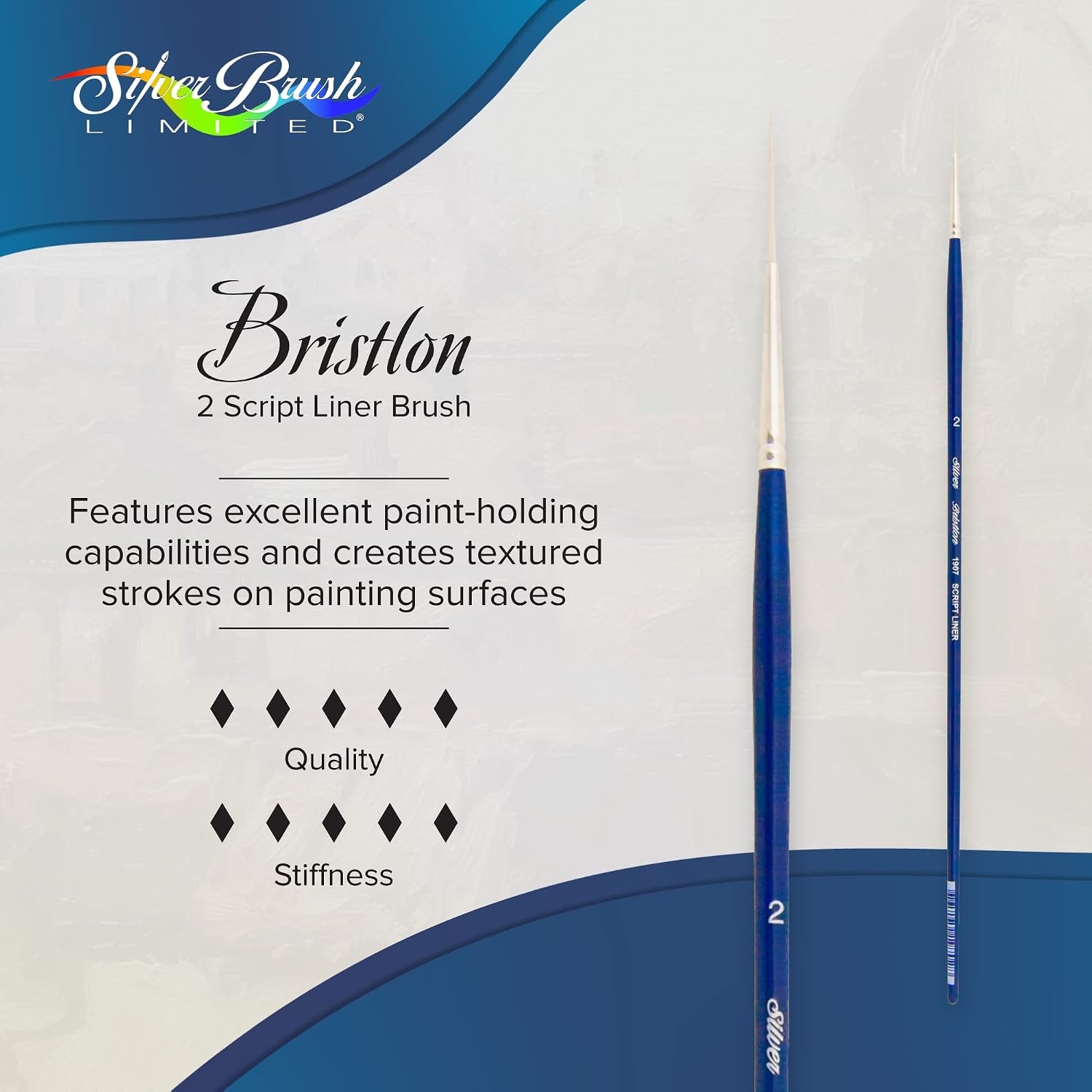 Silver Brush Bristlon Script Liner Long Handle Brush, Synthetic Bristle, Cobalt Blue, Size 2