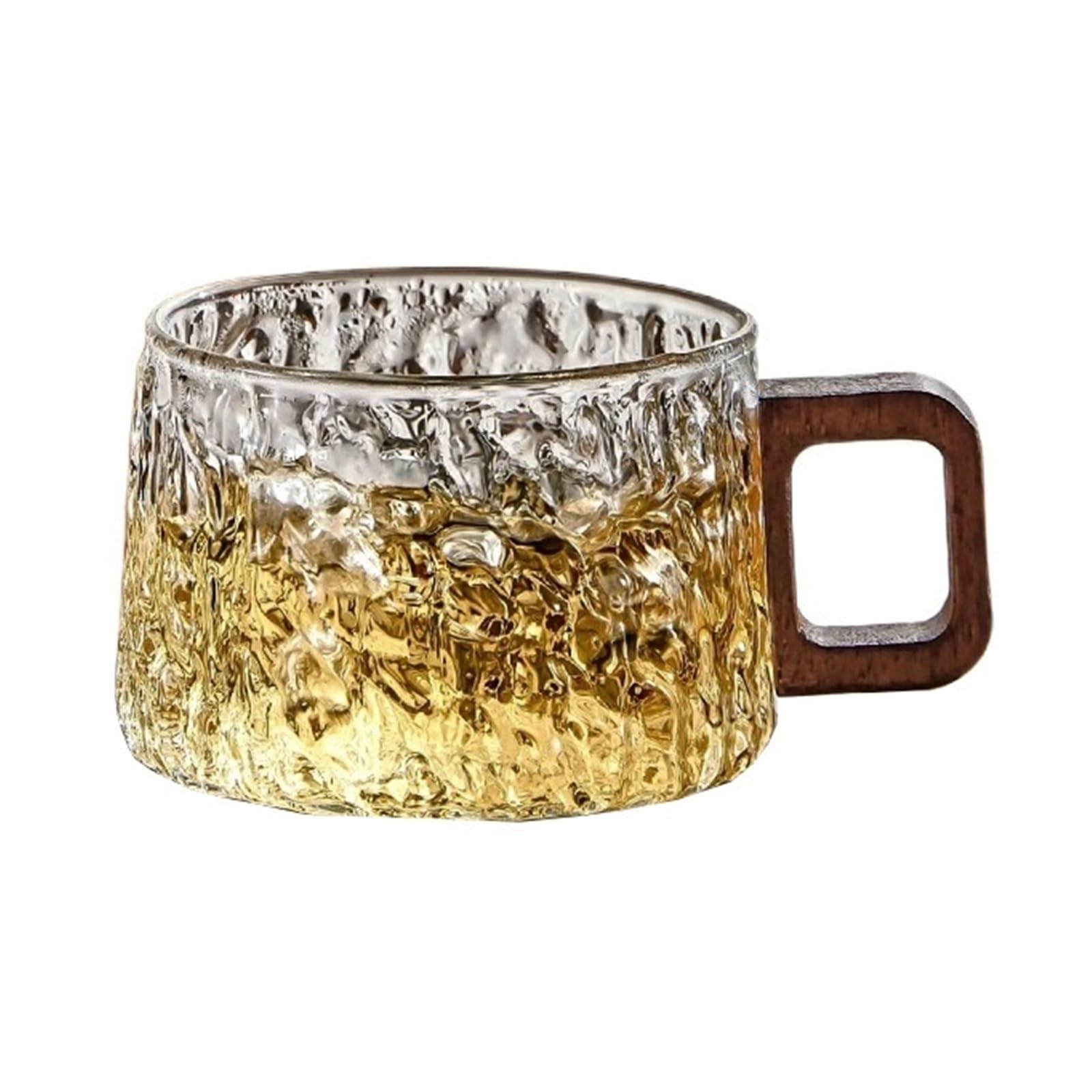 Taza de vidrio estética con textura glaciar para té o infusiones