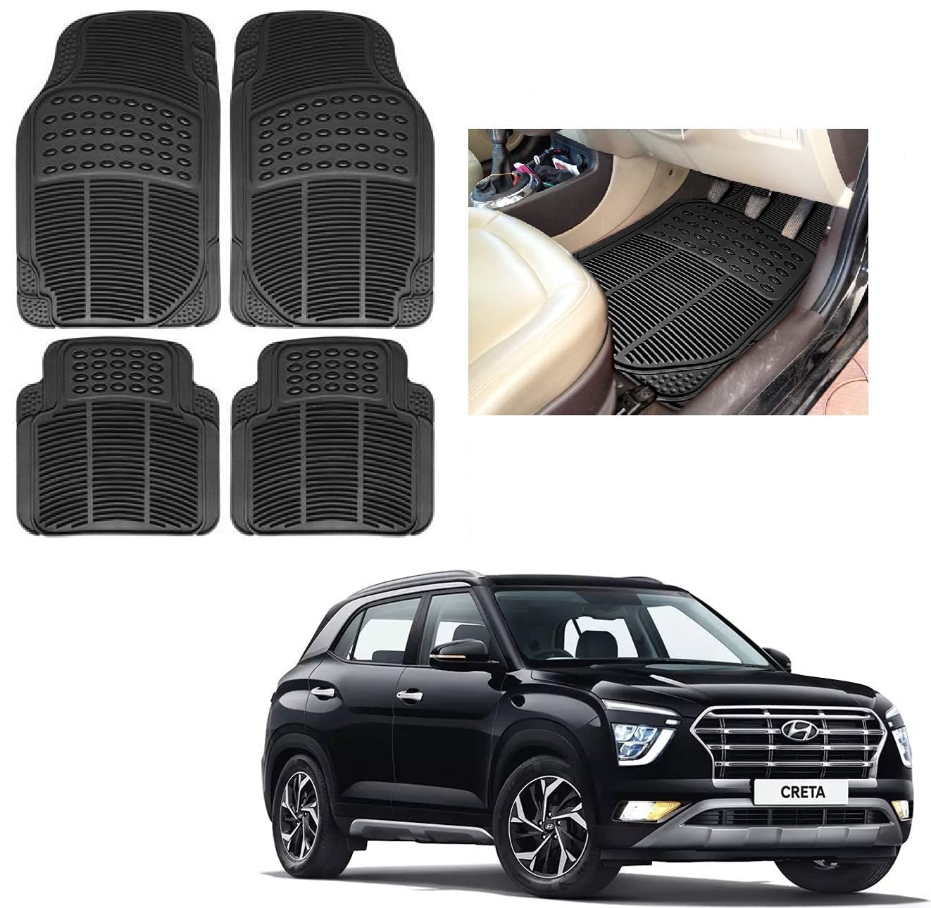 Auto Addict Rubber Mats Car Foot Mats (Black,Set of 4Pcs) for All Cars-image-25