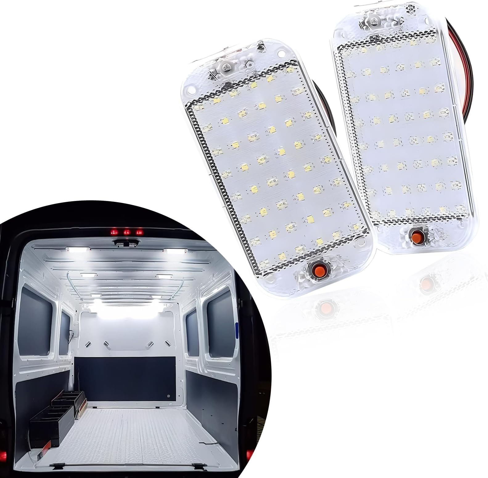 Pack-2 Car LED Roof Reading Light, 5.9" x 2.9" x 0.3" 0.5A 10W High Brightness Energy-saving Bulb, Waterproof PC Board Anti-glare Trunk Lighting Bulb, Universal for Cars Trucks (White)