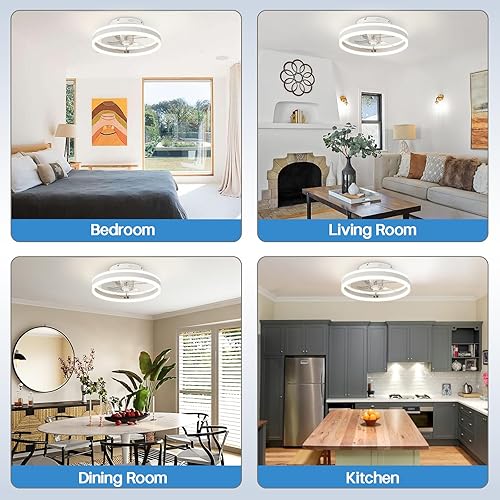 Miniatura 6 de Ventilador de techo pequeño LED de perfil bajo de 15.7 pulgadas con luz, moderno, montaje empotrado semi-cerrado, aplicación inteligente y control