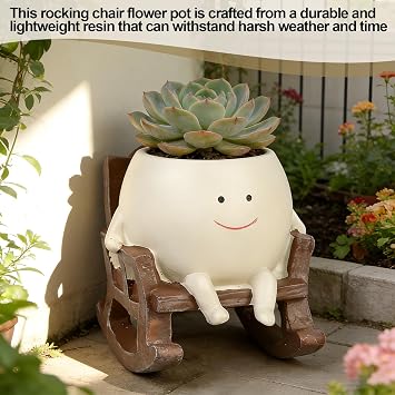 Smiley Face Funny Plant Pot, Cute Rocking Chair Succulent Plant Pot, Resin Flower Head Succulent Pots for Mother's Day & Teachers, for Indoor Outdoor Plants