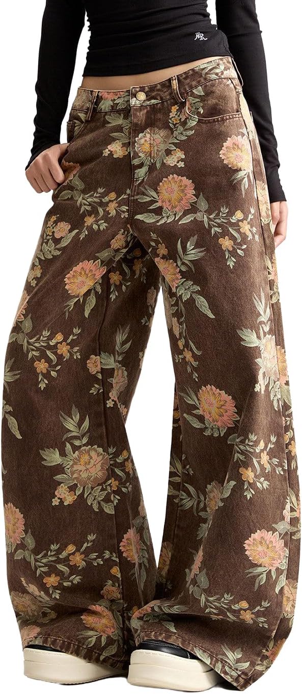 Women's High Waisted Wide Leg Jeans Trendy Barrel Leg Baggy Denim Pants Style Trousers Blue Black Leopard Print